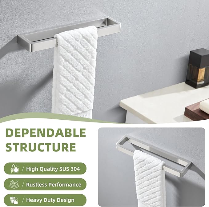 Angle Simple Hand Towel Holder, Wall Mount SUS 304 Stainless Steel Towel Bar Hanger Rack for Bathroom 11.73", Brushed Nickel