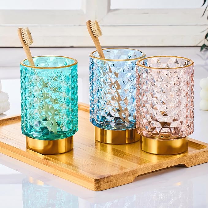 Makeup Brush Holder Organizer,Toothbrush Holders,Desk Pen Pencil Holder,Multifunctional Vintage Glass Brush Cup（A46-10-US）
