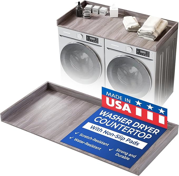 OfficeSimpli Washer Dryer Countertop, Made in USA, Non-Slip Pads, Laundry Room Wood Topper, Washer Dryer Cover for Top, Laundry Countertop, Laminate Finish (Iconic Maple, Extra Large (30" x 58"))