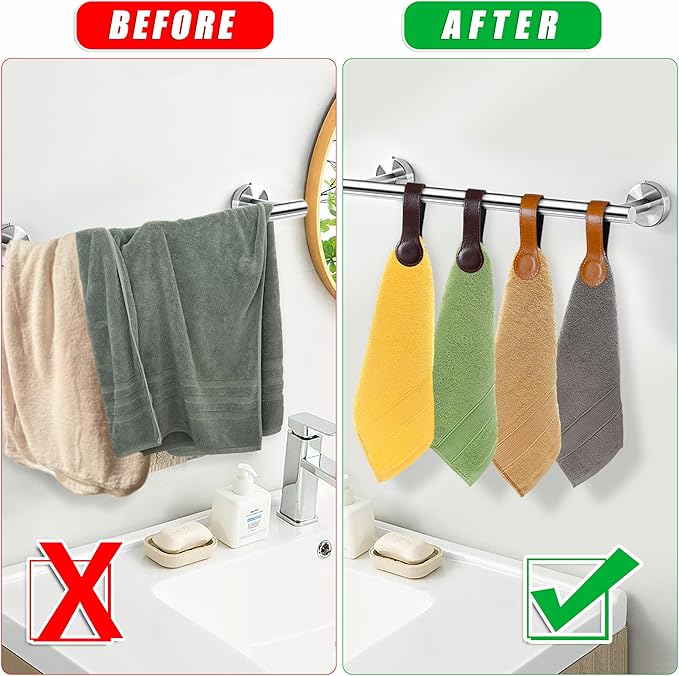 Leather Magnetic Kitchen and Bathroom Towel Clips for Oven Handle, Towel Rods or Racks (4, Light Brown)