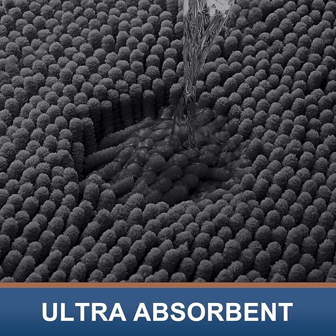 Smiry Luxury Chenille Bathroom Rugs 30x20, Extra Soft and Absorbent Shaggy Bath Mat, Machine Washable, Non-Slip Plush Carpet Runner for Tub, Shower, and Floor, Home Decor Accessories, Charcoal Grey