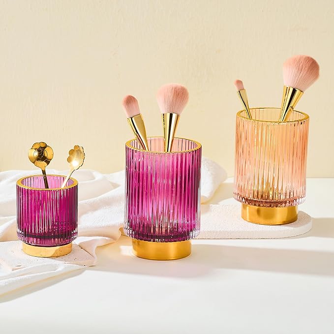 Makeup Brush Holder Organizer,Toothbrush Holders,Desk Pen Pencil Holder,Multifunctional Vintage Glass Brush Cup(A3-25-US)