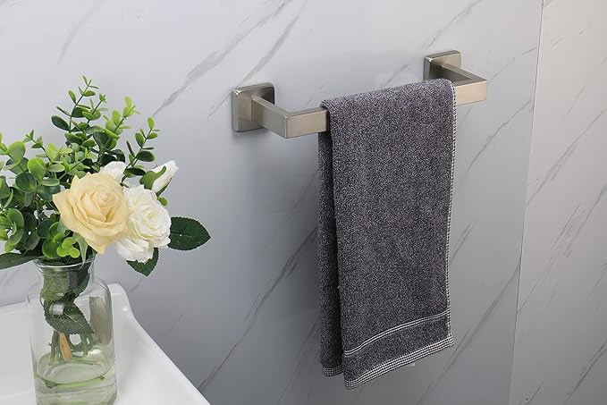 TocTen Bath Towel Rack - Square Base Thicken SUS304 Stainless Steel Towel Bar for Bathroom, Bathroom Accessories Towel Rod Heavy Duty Wall Mounted Towel Holder. (Brushed Nickel, 12)