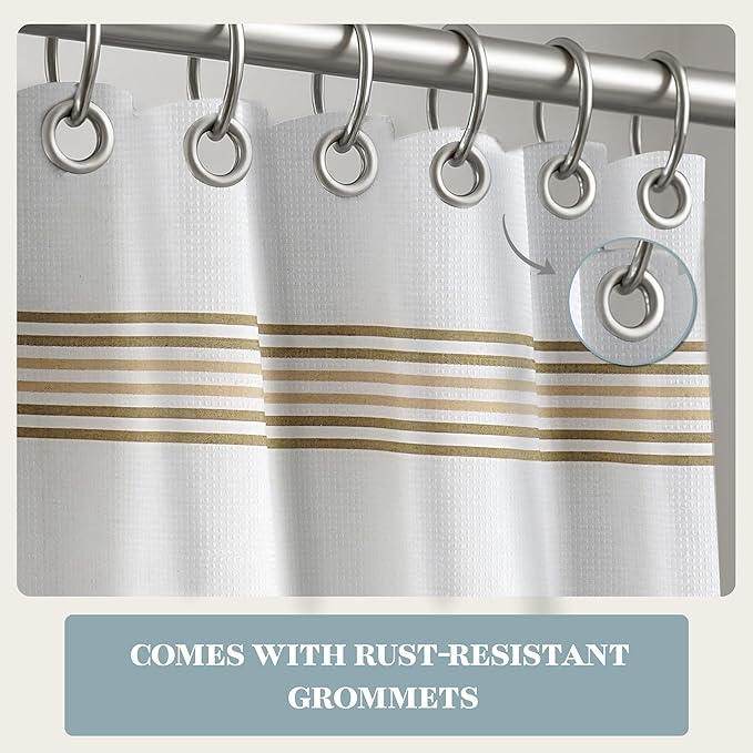 LANE LINEN Waterproof Shower Curtain for Bathroom - 72H x 36W - 2 in 1 Fabric with Built in Waterproof Inner Layer - No Liner Needed, Spa Like Waffle Weave Stripped Texture & Machine Washable - Beige