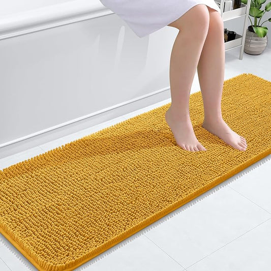 OLANLY Bathroom Rugs 59x20, Extra Soft Absorbent Chenille Bath Rugs, Rubber Backing Quick Dry, Machine Washable Bath Mats for Bathroom Floor, Tub and Shower, Home Decor Accessories, Golden Yellow