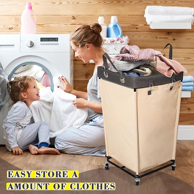 160L Laundry hamper with wheels and Handles, Large Rolling Laundry Basket, Laundry Cart for Room Bedroom Hotel Home-Beige