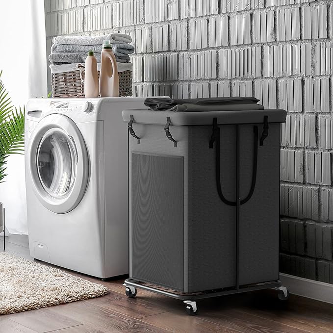 YKDIRECT 150L Large Laundry Hampers, Oxford Fabric Laundry Hampers Clothes Hampers, Metal Frame and Removable Bag Design with Wheels, Suitable for Bedroom, Bathroom, Dorm Room, Laundry Room (Grey)