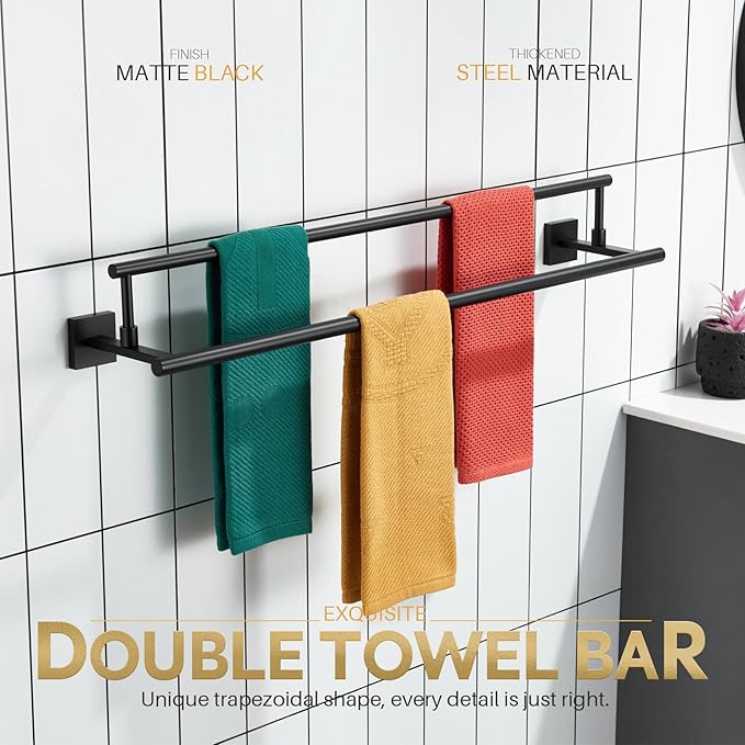 KOKOSIRI Bathroom Towel Bars 32-Inch Double Towel Rails Matte Black Towel Holder Overlength for Kitchen Garage Stainless Steel B5009BK-L32