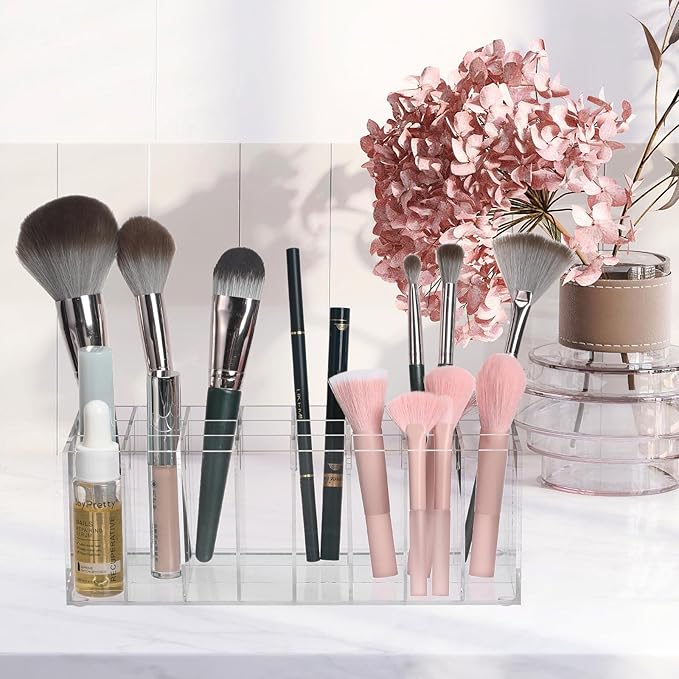 balacoo Lipstick Display Rack: 24 Compartment Acrylic Gloss Organizer Lipstick Organizer Holder Clear Makeup Organizer Case for Lip Gloss Brushes