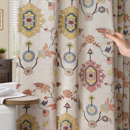 Boho Floral Shower Curtain, Vintage Cottage Core Shower Curtains for Bathroom, 72Wx72H Inch