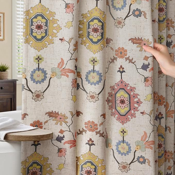 Boho Vintage Shower Curtain, Aesthetic Bohemian Patterned Shower Curtains for Bathroom, 72Wx84H