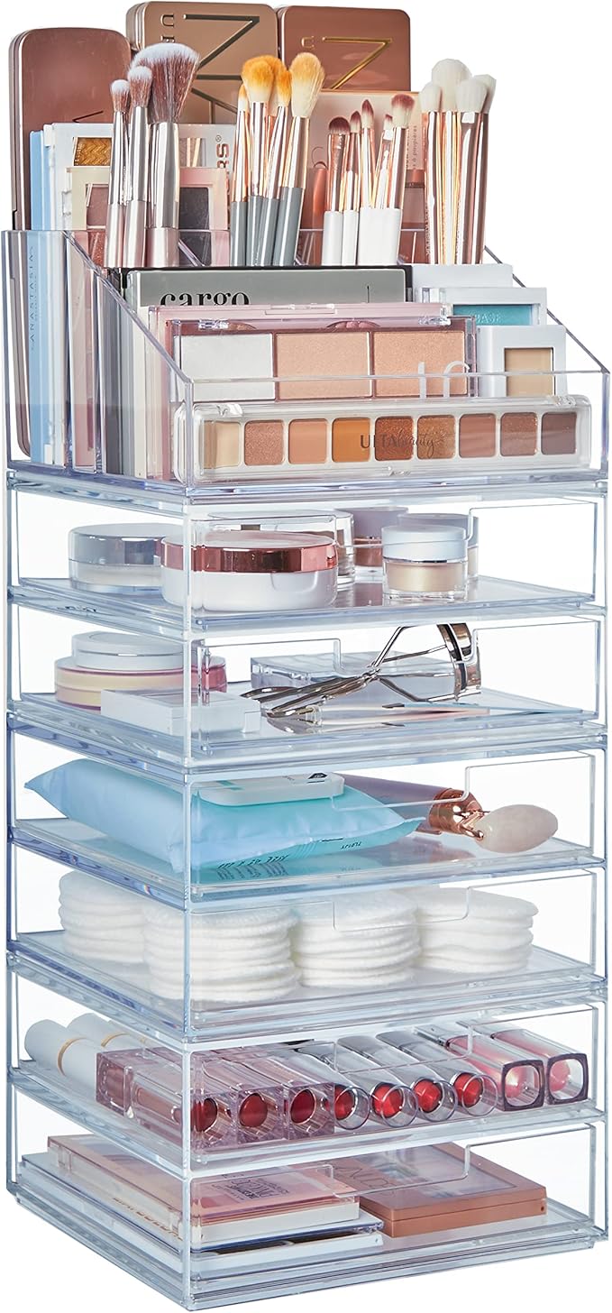 STORi Chloe Stackable Clear Makeup Holder and 6 Drawer Bundle | Organize Cosmetics and Beauty Supplies | Made in USA