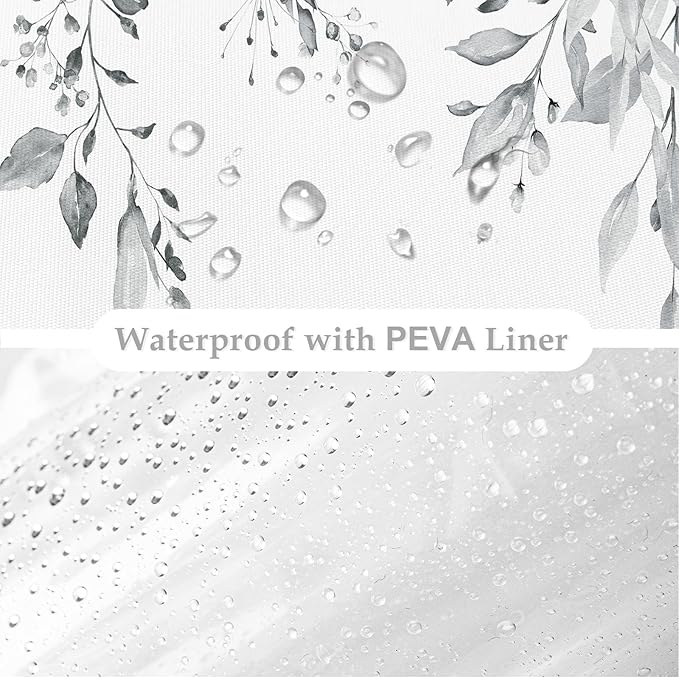 Gibelle Small Stall 3 in 1 Shower Curtain Set,Eucalyptus Bath Curtain with PEVA Liner Set and 12 Metal Hooks, Modern Waterproof Fabric Bathroom Curtain 36x72, Grey