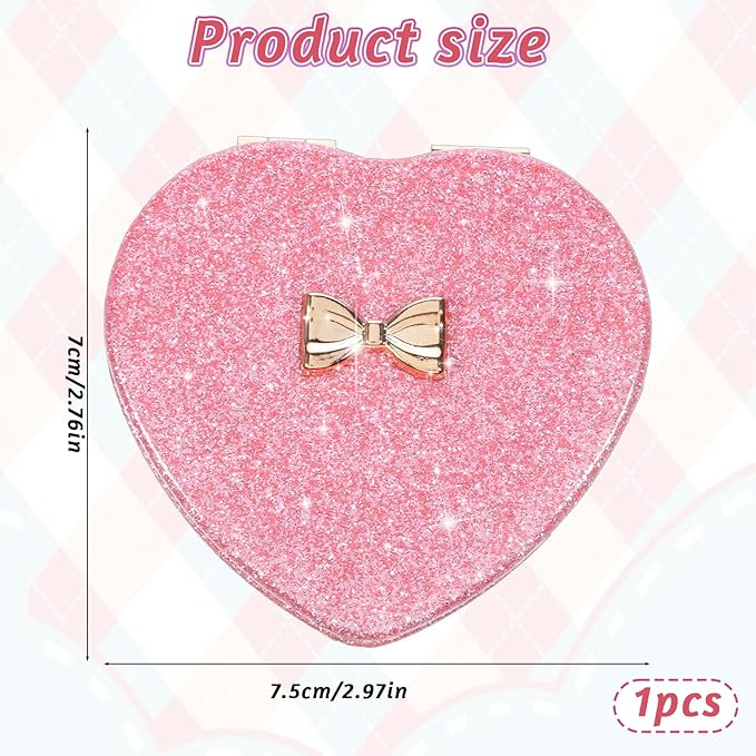 Giantree Cute Heart-Shaped Makeup Mirror for Women, Pink Double-Sided Makeups Mirrors, Travel Portable Makeup Mirror Gift Magnetic Folding Mirrors Suitable for Women Home Office Valentine's Day