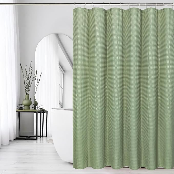 Gibelle Long Shower Curtain 72 x 78, Tall Waffle Weave Textured Fabric Shower Curtain for Bathroom, Water Repellent, Machine Washable, Sage Green