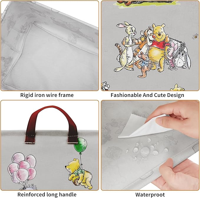 Cute Bear Nursery Storage Basket With Hard Bottom,Classic Bear Decorative Storage Hamper With Waterproof PE Coating,Large Square Canvas Cotton Laundry Bin for Baby Stuff,Diaper Bag
