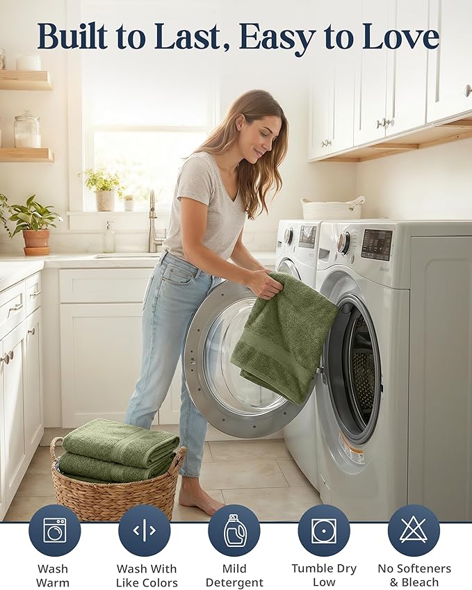 Lane Linen 100% Cotton Luxury Bath Towel Set - 16 Pieces - Ring Spun, Super Soft & Highly Absorbent - 4 Bath, 8 Washcloths, 4 Hand Towels for Bathroom - Minimal Lint & Fading, Pre Shrunk - Olive Green