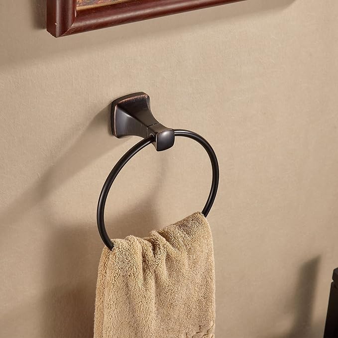KOCUUY Oil Rubbed Bronze Towel Ring, Bathroom Bronze Towel Holder, Bath Hand Towel Holder Wall Mounted Antique Farmhouse Rustic ORB