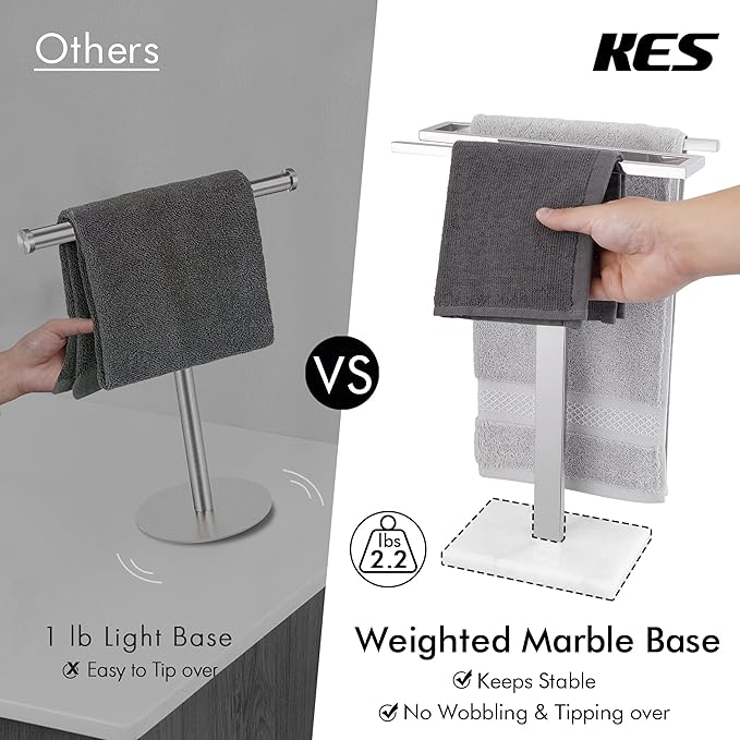 KES Hand Towel Rack Stand, Countertop Towel Rack Free Standing S-Shape Hand Towel Holder with Marble Base for Bathroom SUS304 Stainless Steel Polished Finished, BTH223