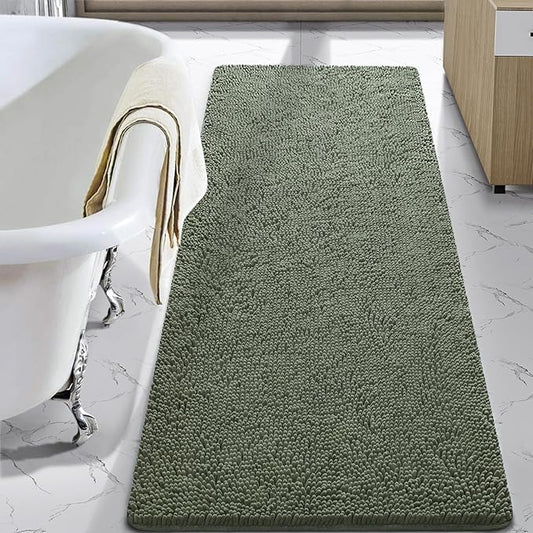 LOCHAS Luxury Bathroom Rug Shaggy Bath Mat 24 x 60 Inch, Washable Non Slip Bath Rugs for Bathroom Shower, Soft Plush Chenille Absorbent Carpets Mats, Sage Green