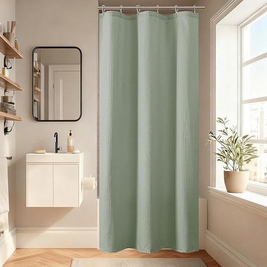Aiyufeng Waterproof Fabric Shower Curtains for Bathroom，Dot Like Embossed Textured Soft Polyester Cloth Stall Shower Curtain，Hotel Luxury Quality Machine Washable，36Wx72L，Sage Green
