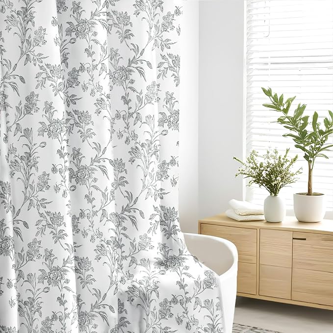 Seorsok Grey Shower Curtain,Sage Cotton Floral Cottagecore,Elegant Floral Fabric Shower Curtain Machine Washable Waterproof Bathroom Decor 60'Wx72'L inches