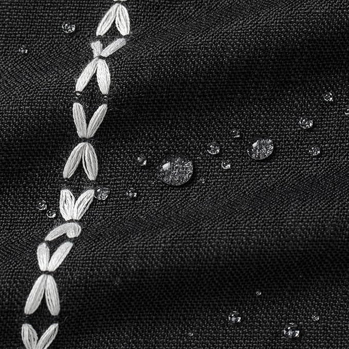 MitoVilla Boho Extra Long Shower Curtain 72 x 84, Black 84 inch XL Polyester Linen Tassel Fabric Shower Curtain Set with Hooks for Vintage Country Farmhouse Bathroom Decor, Thick & Wrinkle Resistant