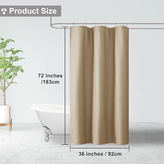 OVZME Taupe Stall Fabric Shower Curtain 36 x 72 Inch, Soft Waffle Small Shower Curtain for Bathroom with Texture for Narrow Stall Size, Machine Washable Water Resistance, Hotel Style