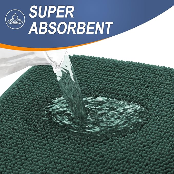 OLANLY Thick Memory Foam Bath Mats Rugs 47x17, Extra Soft Absorbent Bathroom Rug, Quick Dry Bath Mat, Non-Slip, Washable Carpet for Bathroom, Tub and Shower, Home Decor Accessories, Blackish Green