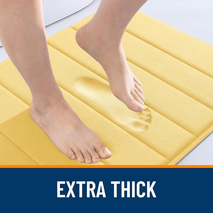 OLANLY Memory Foam Long Bathroom Rugs Runner 59x24, Super Soft Absorbent Bath Mat, Quick Dry, Machine Washable Shower Floor Rugs, Bathmat Carpet, Bathroom Home Decor Accessories, Yellow