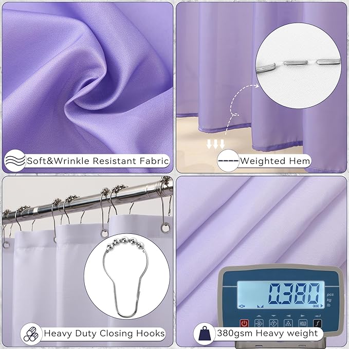 XLHOMO Bathroom Accessory Set–Bathroom Sets with Shower Curtain and Rugs, Non Slip Bathroom Rugs Super Absorbent, Light Purple Ombre Shower Curtain with Hooks, Lavender Bathroom Sets Complete for Home