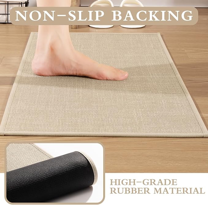 YIHOUSE Beige Bathroom Rug Sets 5 Piece, Absorbent Bath Mat for Bathroom Non Slip Washable, Bath Room Mat Quick Dry, Thin Bath Rug Set for Toilet and Floor