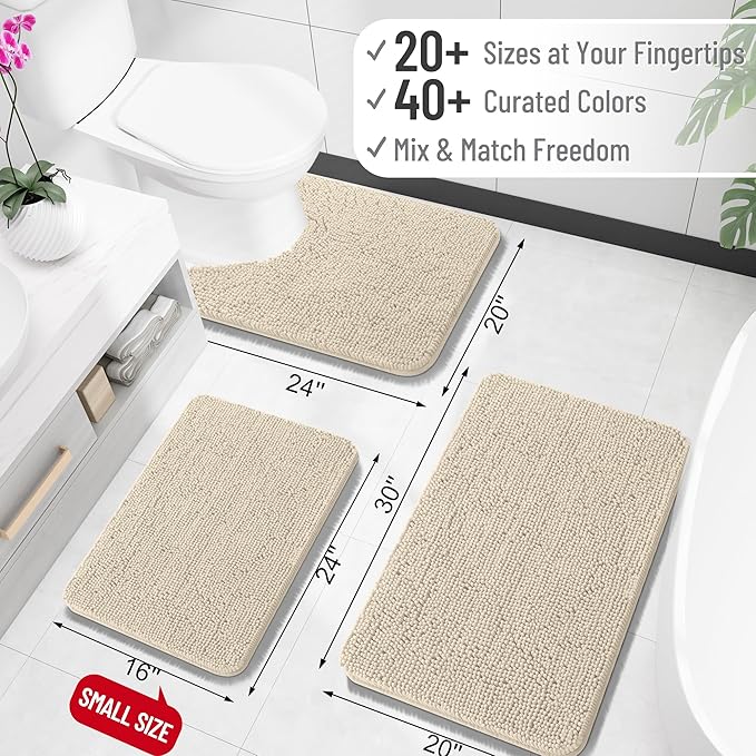OLANLY Bathroom Rugs 59x24, Extra Soft Absorbent Chenille Bath Rugs, Rubber Backing Quick Dry, Machine Washable Bath Mats for Bathroom Floor, Tub and Shower, Home Decor Accessories, Sand