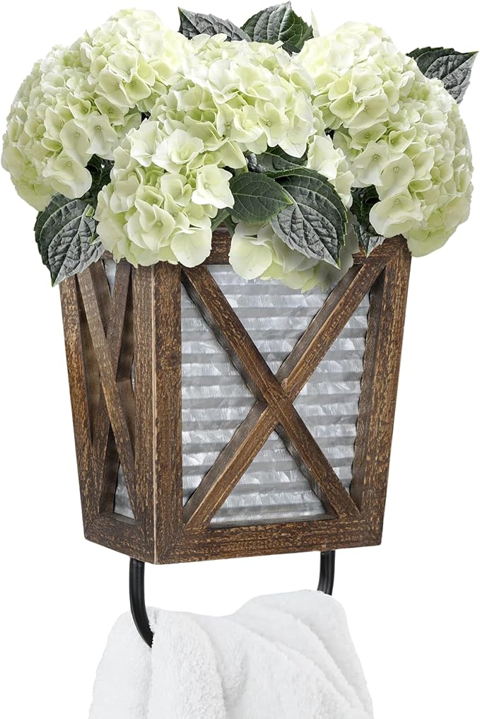 Autumn Alley Farmhouse Decor Rustic Hand Towel Holder - Farmhouse Towel For Bathroom Wall, For Kitchen Wall With Wooden Storage Add Charm to Your Rustic Bathroom Hand Towel Rack and Shelf Decor, Brown
