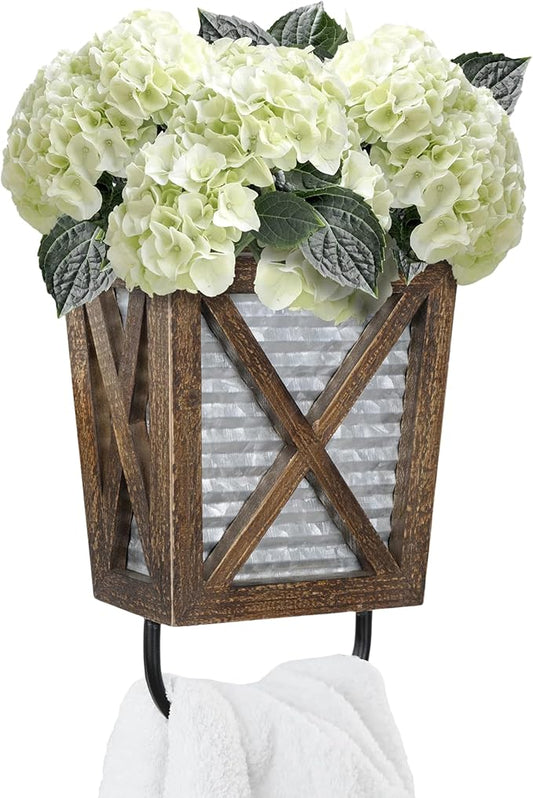 Autumn Alley Farmhouse Decor Rustic Hand Towel Holder - Farmhouse Towel For Bathroom Wall, For Kitchen Wall With Wooden Storage Add Charm to Your Rustic Bathroom Hand Towel Rack and Shelf Decor, Brown
