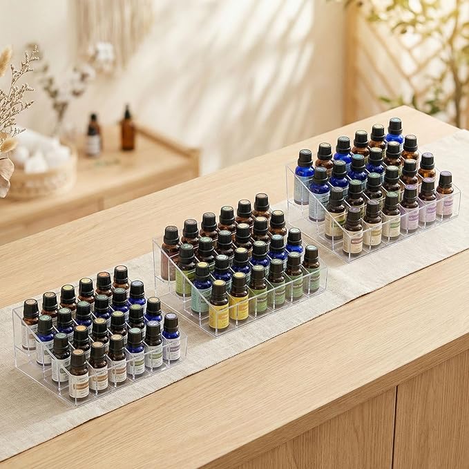 3Pack Essential Oil Holder,24Slots Plastics Essential Oil Storage,for Bottles Perfumes and Nail Polish Shelf,Essential Oil Organizer,Makeup Storage Rack