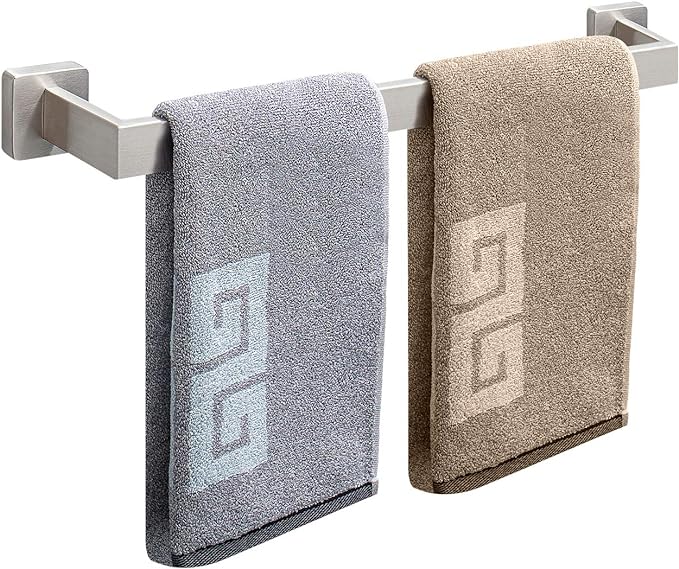 NearMoon Bathroom Towel Bar, Bath Accessories Premium Thicken Stainless Steel Square Shower Towel Rack for Bathroom, Towel Holder Wall Mounted (1 Pack, Brushed Nickel, 24 Inch)