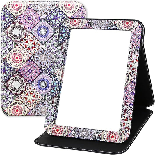 Large Portable Folding Makeup Mirror, Rectangular Rounded Corners with Cosmetic Desktop Standing for Travel, Vanity Table, Room Decor, Beauty Gifts, 9x7 Inches