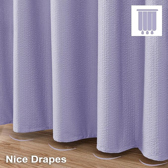 OVZME Lavender Shower Curtain, Embossed Textured Fabric Bath Curtain for Bathroom - Soft Cloth Hotel Spa Luxury, Water Repellent, Machine Washable Long Shower Cloth Curtain, 72Wx78L Inches
