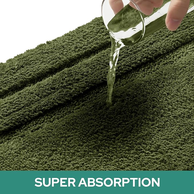 HOMEIDEAS Bathroom Rugs Sets 2 Piece, Super Soft and Absorbent Non Slip Microfiber U-Shaped Toilet Bath Mat Set (20"x32"+U20 x24, Sage Green)