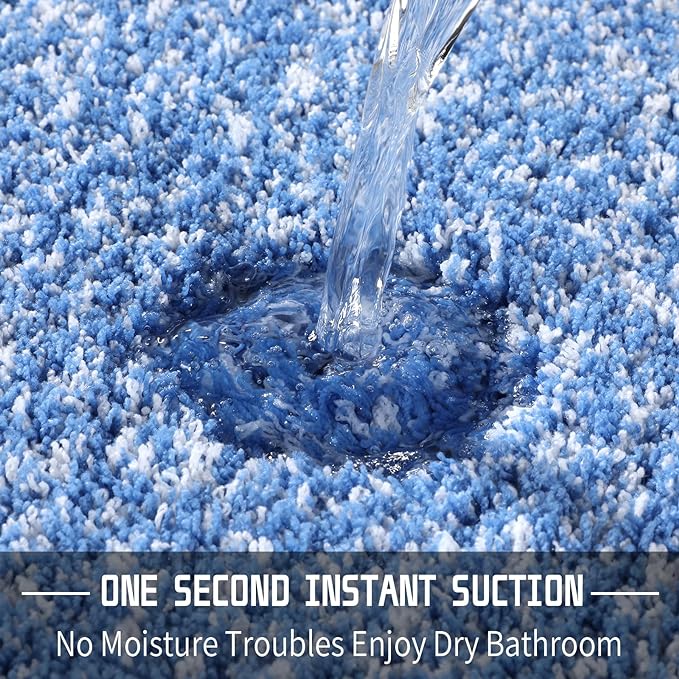 Yimobra Bathroom Rugs Non Slip Washable 36x24, Ultra Soft and Water Absorbent Bath Mats, Plush Fluffy Shower Mat Outside, Luxury Microfiber Thick Matts for Bathroom Floor/Tub, Blue and White
