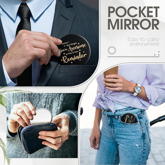 Hoolerry 48 Pcs Inspirational Compact Mirror Bulk 2.76 Inch Small Pocket Mirrors You're Awesome Appreciation Gifts for Women Coworker Employee Teacher