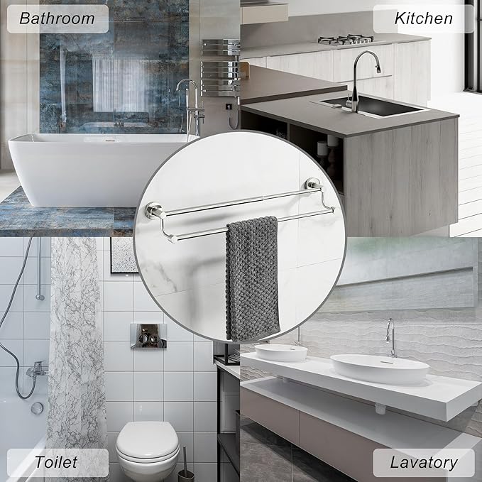 Adjustable Double Towel Racks for Bathroom 15 to 26.5 Inch Towel Bar, Expandable Brushed Nickel Double Bath Towel Holder, Wall Mount with Screws Towel Bar Rod