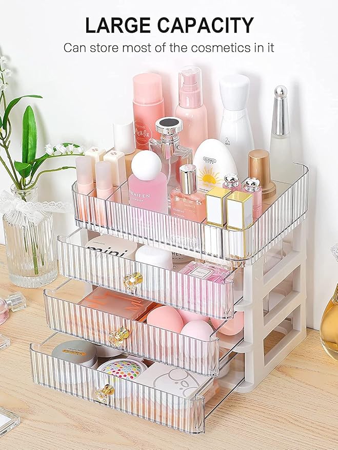 BREIS Acrylic Makeup Organizer,Large Capacity Cosmetics Display Cases with Drawers for Bedroom Vanity Dresser Countertop,Holder Perfume Skincare Lipstick Jewelry Eyeshadow Nail Care, Transparent
