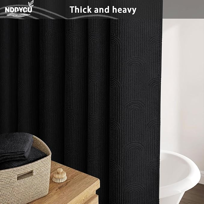 Black Shower Curtain Boho Cotton Texture Mid Century Minimalist Arch Shower Curtain for Bathroom,Ivory 72" W X 72" L