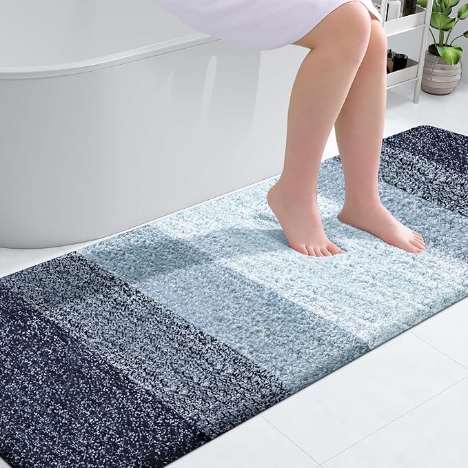 OLANLY Bathroom Rugs Mat 70x24, Extra Soft Absorbent Microfiber Bath Rugs, Rubber Backing, Quick Dry, Machine Washable Bath Mats for Bathroom Floor, Tub and Shower, Home Decor Accessories, Airy Blue