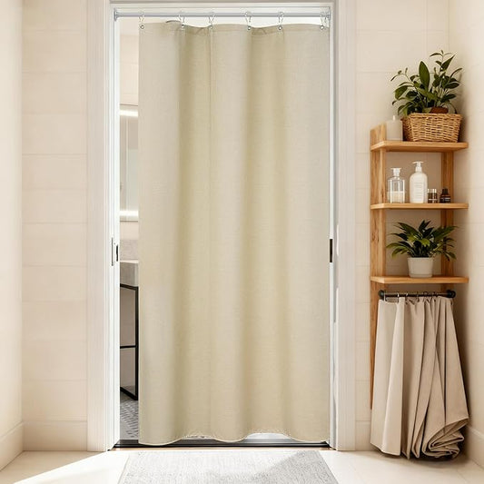36 x 72 Inch Natural Linen Look Stall Shower Curtain Beige, Faux Linen Farmhouse Thick Fabric Shower Stall Curtain Water-Resistant, Cream Bathroom Curtain Washable for Single Stall
