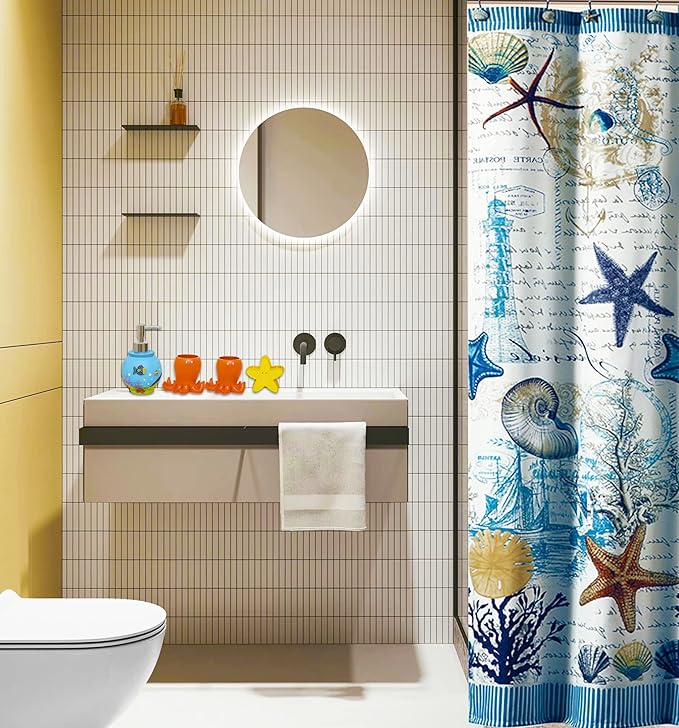 Decorative Bathroom Accessories Set, Vanity Organizers Including 2 Octopus Tumblers, 1 Clownfish Soap Dish, 1 Starfish Toothrush Holder and 1 Ocean Soap Dispenser