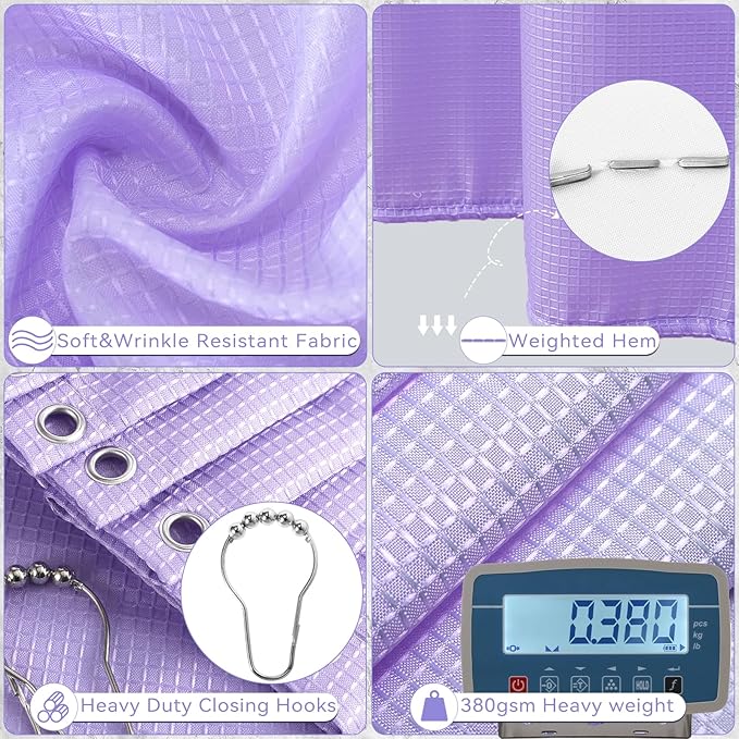 XLHOMO Bathroom Sets with Shower Curtain and Rugs, 27PCS Purple Bathroom Accessories Set with Trash Can, Purple Shower Curtain Set, No Slip Super Absorbent Bathroom Rugs