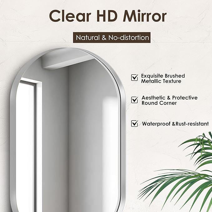 SogesHome Medicine Cabinet with 24x36 Oval Mirror, Wall Mount Bathroom Vanity with Storage, 2 Shelves, Perfect for Bathroom, Silver